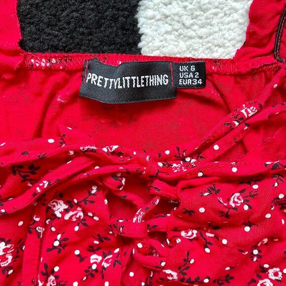 Pretty Little Thing Red Floral Dress 2 - Picture 3 of 3